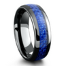 (8mm) Unisex or Men's Ceramic Wedding Ring Bands. Black Ring with Blue Carbon Fiber Inlay.