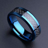 (8mm) Unisex or Men's Tungsten Carbide Wedding Ring Band. Blue Band with Black Carbon Fiber Inlay.