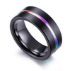 (8mm) Unisex or Men's Tungsten Carbide Wedding Ring Band. Grooved Rainbow Anodized Black Ring.