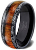 (8mm) Unisex or Men's Black Koa Wood Tribal Design Tungsten Carbide Wedding Ring Band. Dark Wood Inlay and Domed Top