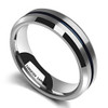 (6mm) Unisex or Women's Silver and Blue Tone Matte Finish Tungsten Carbide Wedding Ring Band with Beveled Edges and Groove
