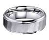 (8mm) Unisex or Men's Tungsten Carbide Wedding Ring Band. Hammered Finish Silver band with Beveled Edges.