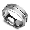 (8mm) Unisex or Men's Tungsten Carbide Wedding Ring Band. Silver Tone Matte Finish Ring with Groove and Beveled Edges.