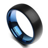 (7mm) Unisex or Men's Tungsten carbide Wedding ring band. Inside Blue, Domed Top Black Matte Finish Ring.