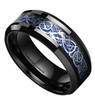 (8mm) Unisex or Men's Tungsten Carbide Wedding Ring Band. Celtic Knot Black with Silver and Blue Resin Inlay Ring