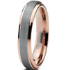 (4mm) Women's Silver and Rose Gold Duo Tone Tungsten Carbide Wedding Ring Band. Comfort Fit.