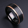 (8mm) Unisex or Men's Tungsten Carbide Wedding Ring Band. Black with Rose Gold Edge Stripes in High Polish. Comfort Fit.