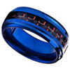 (8mm) Unisex or Men's Titanium Wedding Ring Band. Blue Band with Red and Black Carbon Fiber Inlay. Comfort Fit Ring.