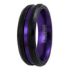 (6mm) Unisex or Women's Black with Duo Tone Purple. Grooved Matte Finish Tungsten Carbide Wedding Ring Band with Beveled Edges