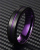 (6mm) Unisex or Women's Black with Duo Tone Purple. Grooved Matte Finish Tungsten Carbide Wedding Ring Band with Beveled Edges