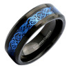 (8mm) Unisex or Men's Tungsten Carbide Wedding Ring Band. Black Resin Inlay Sky Blue Celtic Knot Ring