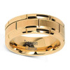 (8mm) Unisex or Men's Tungsten Carbide Wedding Ring Band. 14K Yellow Gold Brick Pattern Comfort Fit Grooved Ring.