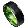 (8mm) Unisex or Men's Tungsten Carbide Wedding Ring Band. Black Matte Top and Green Polished Inside with Beveled Edges.