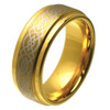 (8mm) Unisex or Men's Tungsten Carbide Wedding Ring Band. Laser Etched Gold Celtic Knot Ring with Beveled Edges.