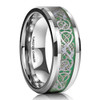 (8mm) Unisex or Men's Tungsten Carbide Wedding Ring Band. Silver Resin Inlay Green Celtic Knot Ring.