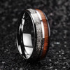 (8mm) Unisex, Women's or Men's Tungsten Carbide Wedding ring band. Domed Tungsten carbide Ring with Brown Wood and Inspired Meteorite Inlay Ring