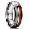 (8mm) Unisex, Women's or Men's Tungsten Carbide Wedding ring band. Domed Tungsten carbide Ring with Brown Wood and Inspired Meteorite Inlay Ring