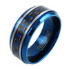 (8mm) Unisex or Men's Titanium Wedding Ring Bands. Blue Tone Band with Duo Tone Blue and Black Carbon Fiber Inlay. Comfort Fit Ring.