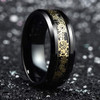 (8mm) Unisex or Men's Tungsten Carbide Wedding Ring Band. Black with Yellow Gold Watch Gear Resin Inlay Design Over Black Carbon Fiber.