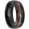 8mm - Unisex or Men's Tungsten Wedding Bands. Black Cupid's Arrow over Wood Inlay. Tungsten Ring with High Polish Dark Wood Inlay. Domed Top Ring.