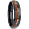 6mm - Unisex or Women's Tungsten Wedding Bands. Black Cupid's Arrow over Wood Inlay. Tungsten Ring with High Polish Dark Wood Inlay. Domed Top Ring.