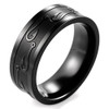 (8mm)  Unisex or Men's Fishing Ring / Fisherman's Wedding ring band. Black Titanium Band with Embossed Fish Hooks. Wedding ring band Comfort Fit Ring