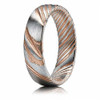 (6mm)  Unisex, Men's or Women's Damascus Steel Ring Wedding ring band. Rose Gold and Silver Tone Grooved with Domed Top and Light Weight.