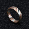 (6mm)  Unisex, Men's or Women's Damascus Steel Ring Wedding ring band. Rose Gold and Silver Tone Grooved with Domed Top and Light Weight.