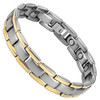 8.5" Inch Length - Men's Titanium Magnetic Bracelet - Silver and Gold Two Tone Adjustable