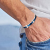 8.5 Inch Length - Men's Blue and Silver Titanium Magnetic Bracelet - Duo-tone links