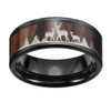 (8mm)  Unisex or Men's Hunting Ring / Deer Crossing Wedding ring band. Black Tungsten Carbide Band with Deer Silhouette over Real Koa Wood. Hunter's Wedding ring band Comfort Fit Ring