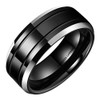 (8mm)  Unisex or Men's Tungsten Carbide Wedding ring bands. Duo Tone Black and Silver - High Polished Silver Tone Beveled Edge Double Groove Tungsten Carbide Band