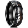 (8mm) Unisex or Men's Tungsten Carbide Wedding ring bands. Black Tone Cupid's Arrow with Wood and Inspired Meteorite Inlay. Tungsten Carbide Domed Top Ring.