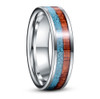 (8mm)  Unisex or Men's Wedding Titanium Wedding ring band. Blue Calaite Turquoise and Wood Inlay. Comfort Fit Tungsten Carbide Ring Wedding Ring Band. Pipe Cut Style