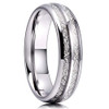 (6mm)  Unisex or Women's Tungsten Carbide Wedding ring band. Silver Double Line Inspired Meteorite Domed Tungsten Carbide Ring. Comfort Fit