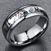 (8mm)  Unisex, Men's or Women's Tungsten Carbide Wedding ring bands. "I Love You" Ring - Silver Multi Color Rainbow Abalone Shell and wood Inlay Ring (Organic colors)