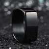 (8mm)  Unisex or Men's Black Steel Wedding Ring. Black High Polished Unique Square Shape Comfort Fit Band