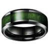 (8mm)  Unisex or Men's Tungsten Carbide Wedding ring bands. Black with High Polish Green Wood Inlay and Beveled Edges