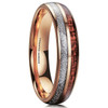 (6mm)  Unisex or Women's Wedding Tungsten Carbide Wedding ring band. Rose Gold Tungsten Carbide Band with Wood Inlay and Inspired Meteorite. Domed Tungsten Carbide Ring. Comfort Fit