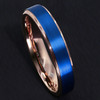(6mm)  Unisex or Women's Tungsten Carbide Wedding ring band. 18K Rose Gold Ring with Blue Matte Finish Top