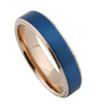 (6mm)  Unisex or Women's Tungsten Carbide Wedding ring band. 18K Rose Gold Ring with Blue Matte Finish Top