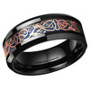 (8mm)  Unisex or Men's Tungsten Carbide Wedding ring band. Celtic Mens Wedding ring bands Black with Rose Gold and Blue Resin Inlay. Celtic Knot Tungsten Carbide Ring