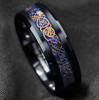 (8mm)  Unisex or Men's Tungsten Carbide Wedding ring band. Celtic Mens Wedding ring bands Black with Rose Gold and Blue Resin Inlay. Celtic Knot Tungsten Carbide Ring