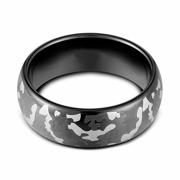 8mm) Unisex or Men's Steel Wedding ring band. Silver and Black