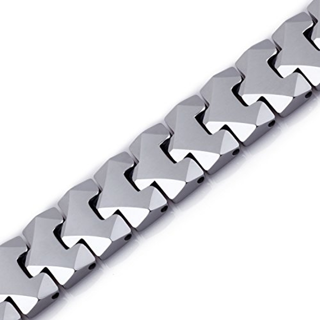 8.25" Inch Length - Mens Tungsten Bracelet - Silver Tone 10mm wide - Solid Link Tungsten Carbide Bracelet with Puzzle Piece Style Design 