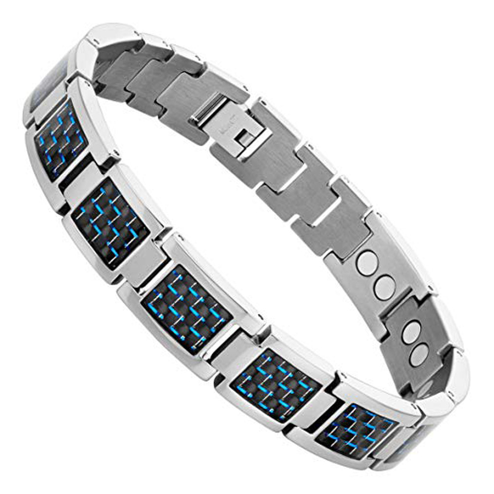8.5" Inch Length Men's Silver Titanium Bracelet with Black