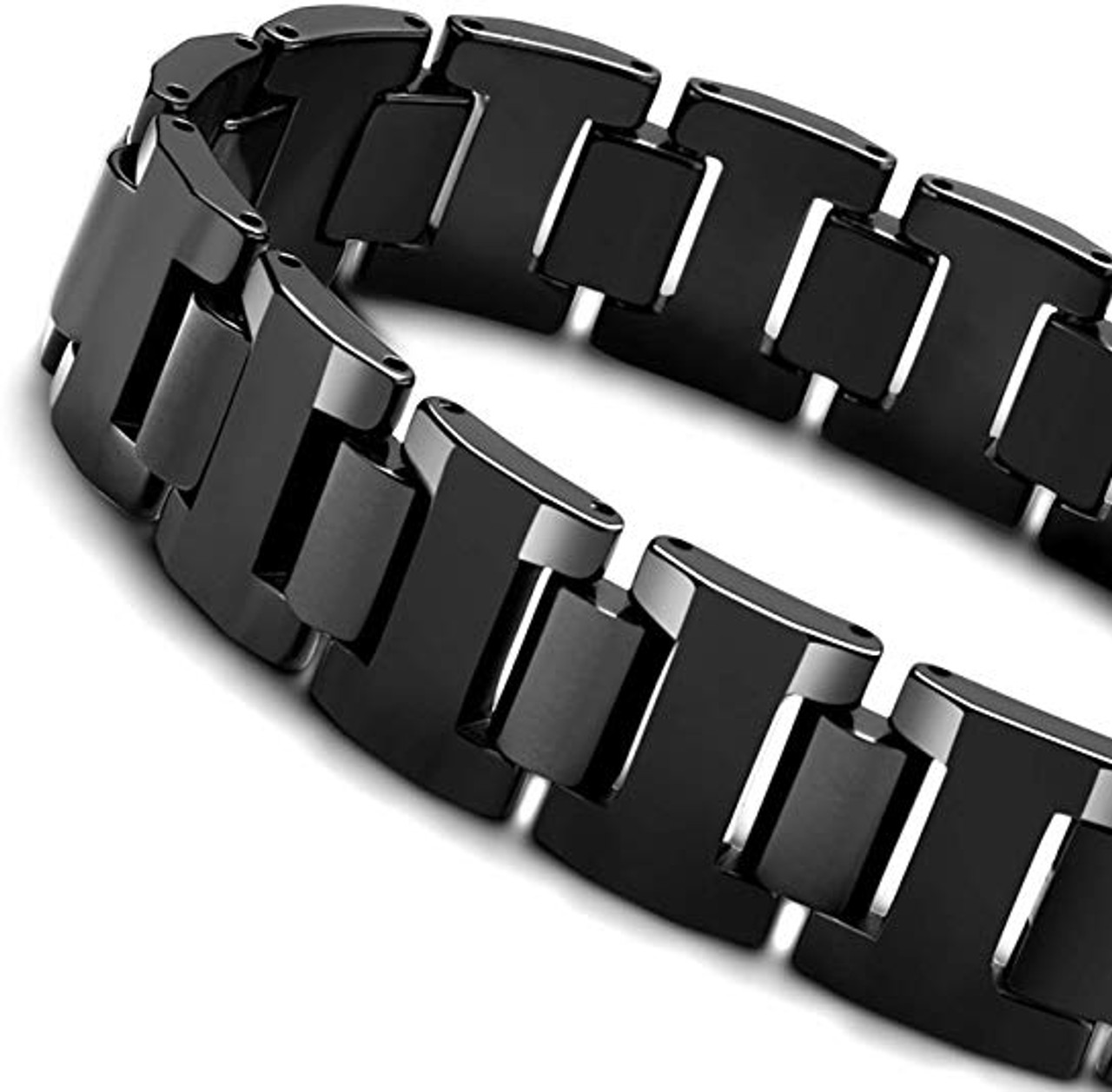 8.0" Inch Length - Mens Tungsten Carbide Bracelet - Solid All Black Tungsten Men's Link Bracelet 