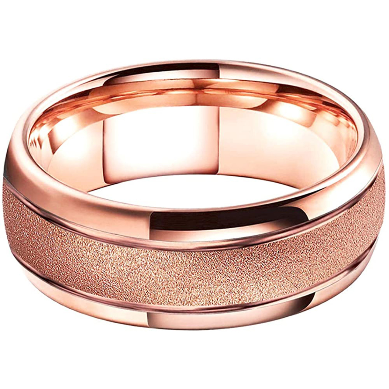 8mm) Unisex or Men's Tungsten Carbide Wedding Ring Band. Rose Gold