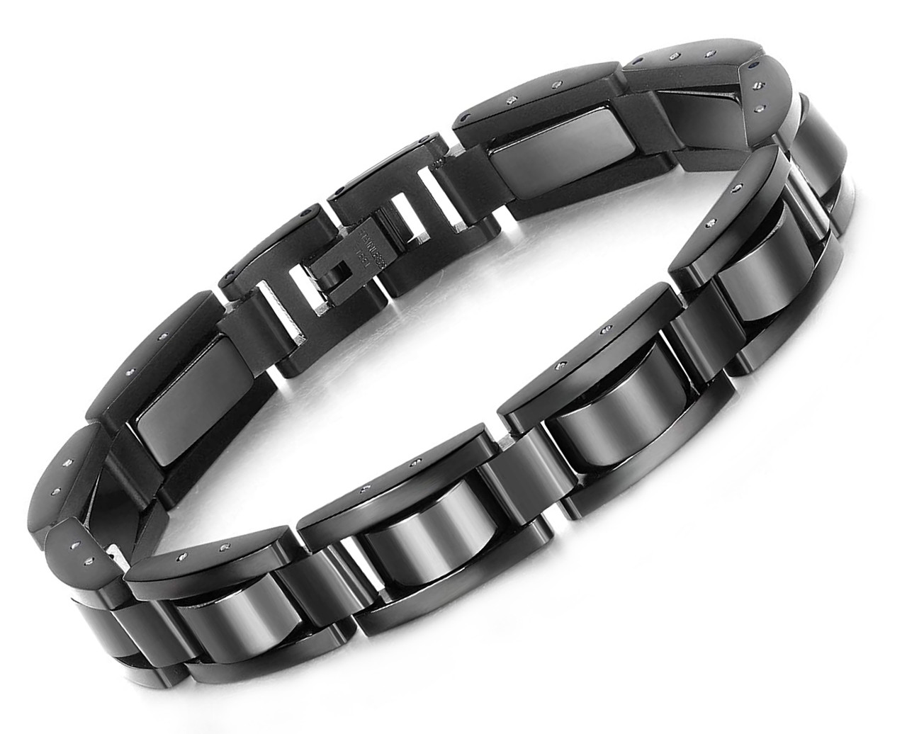 8.5" Inch Length - Mens Bracelet - All Black - Mens Stainless Steel Bracelets 