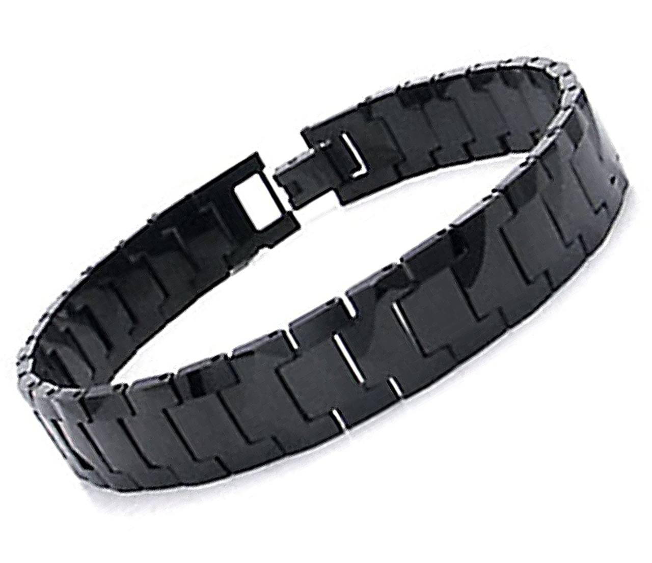 8" Inch Length - Men's Tungsten Carbide Bracelet - Black Tone High Polish Puzzle Link Bracelet, Wedding or Anniversary Gift